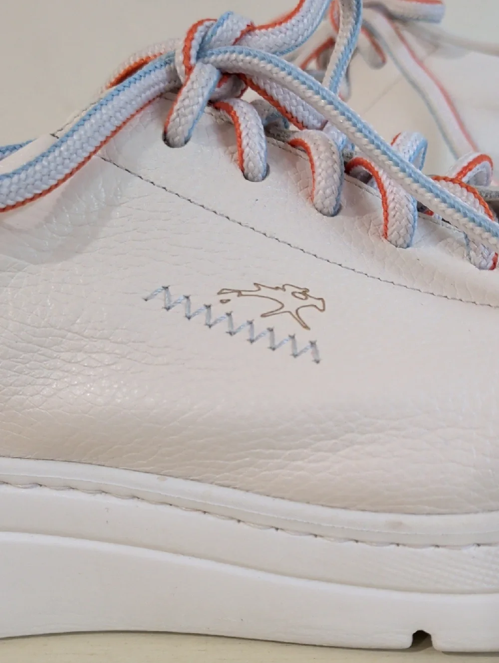 Fluchos White Leather Lace-Up Sneakers with Orange Trim And Rubber Soles Size 41 - Picture 3 of 13